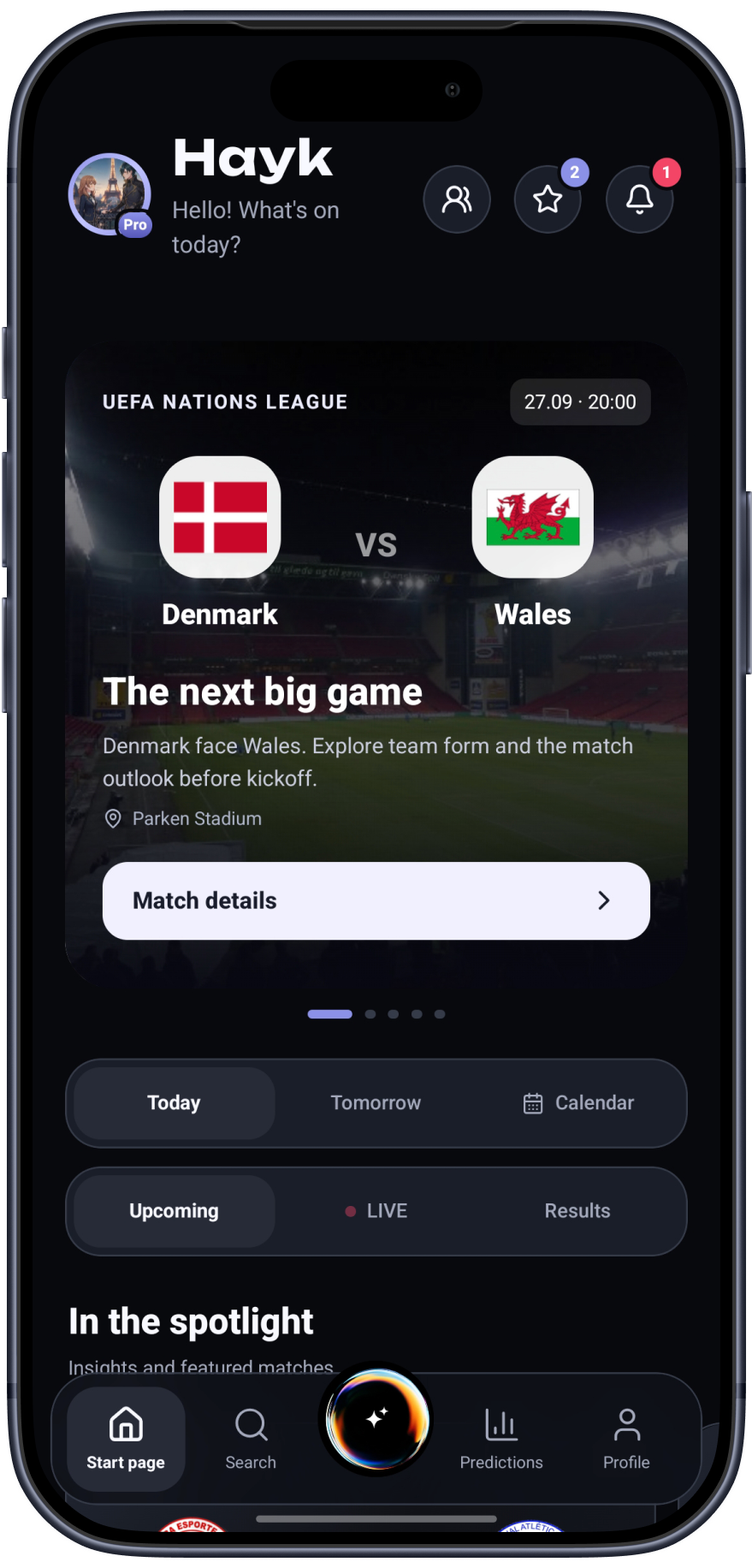 Match calendar and upcoming games